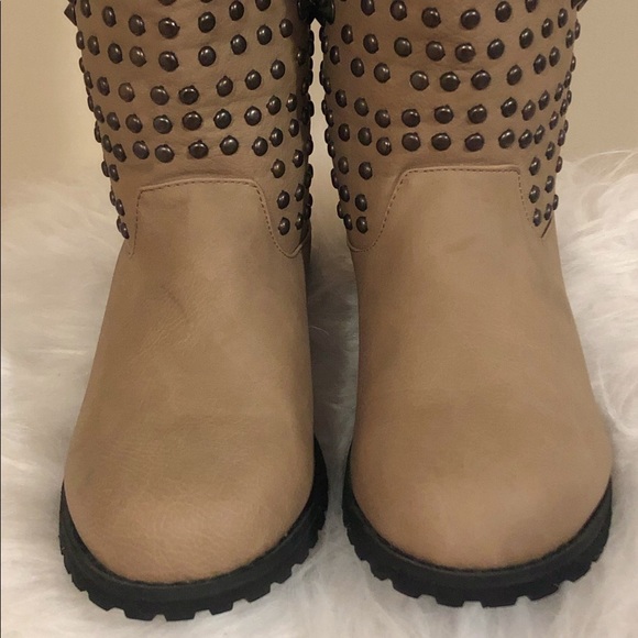 Studded Tan Mid-Calf Boots - Picture 8 of 12